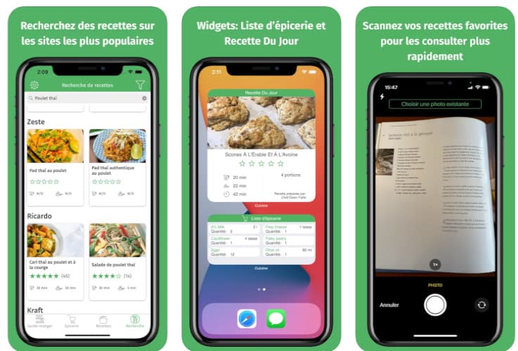 3 des outils disponibles sur l'appli Cuisine